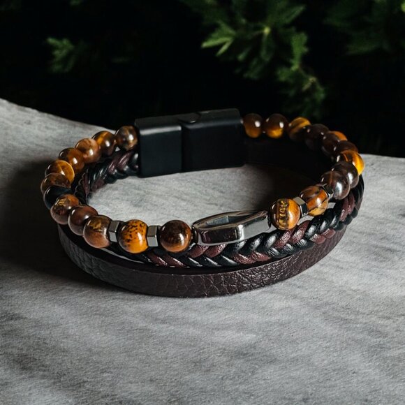 Classic Men's Leather Multilayer Bracelet - Picture 2 of 7